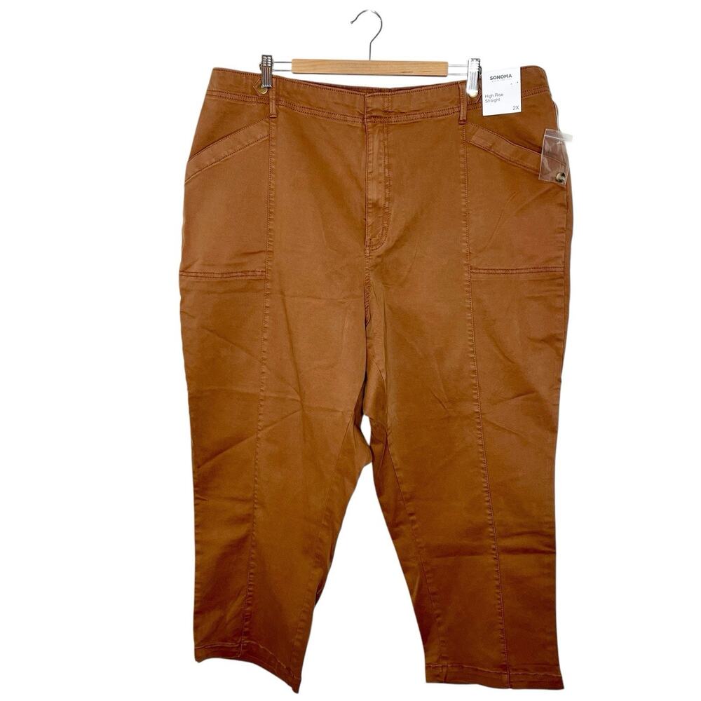 Sonoma High Rise Straight Cropped Pants Brown Womens Size 2X Utility Ankle